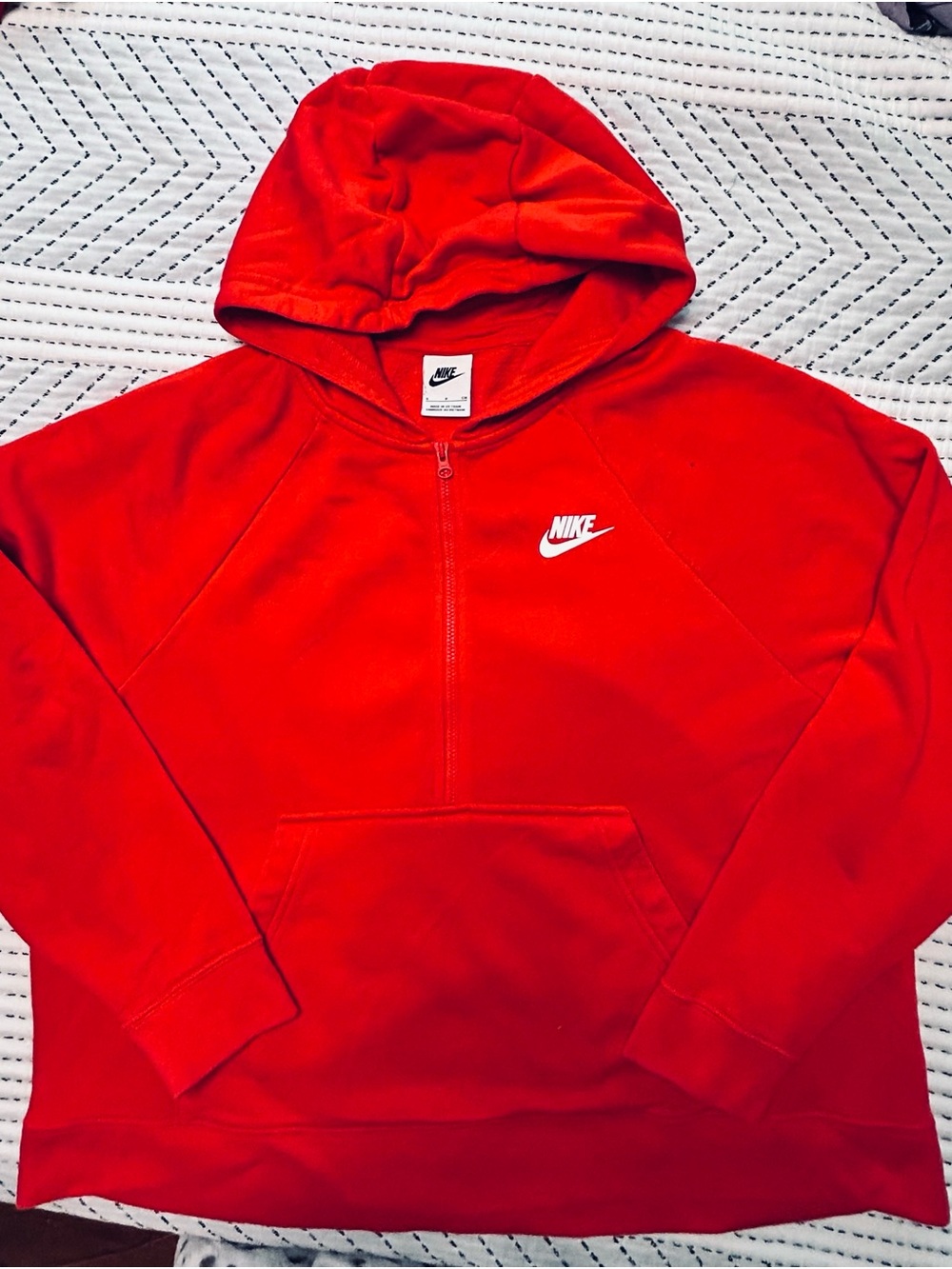 Nike Red Quarter-Zip Hoodie with White Swoosh
